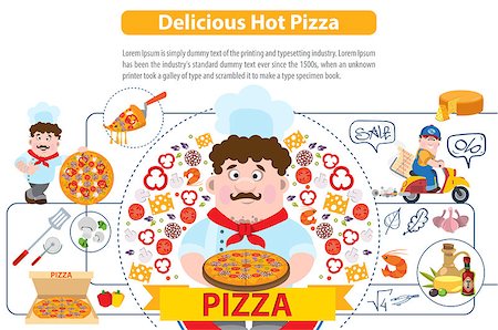Delicious Hot Pizza, infographics. Vector illustration on white background Stock Photo - Budget Royalty-Free & Subscription, Code: 400-09173005