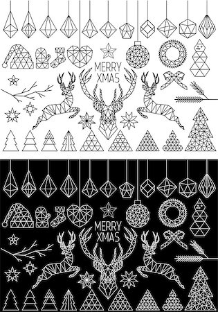 simsearch:400-07836382,k - Geometric Christmas vector set, black and white design elements Photographie de stock - Aubaine LD & Abonnement, Code: 400-09173077