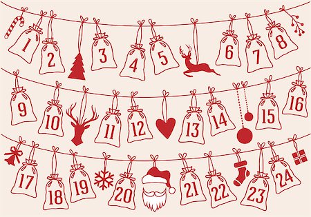 simsearch:400-07836382,k - Advent calendar with Christmas bags, Santa Claus and reindeer, set of vector design elements Photographie de stock - Aubaine LD & Abonnement, Code: 400-09173079