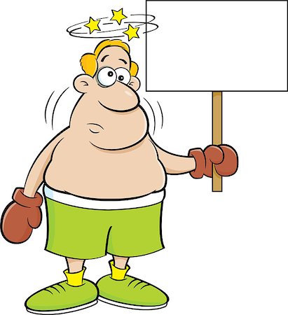 Cartoon illustration of a dizzy boxer holding a sign. Stock Photo - Budget Royalty-Free & Subscription, Code: 400-09173140