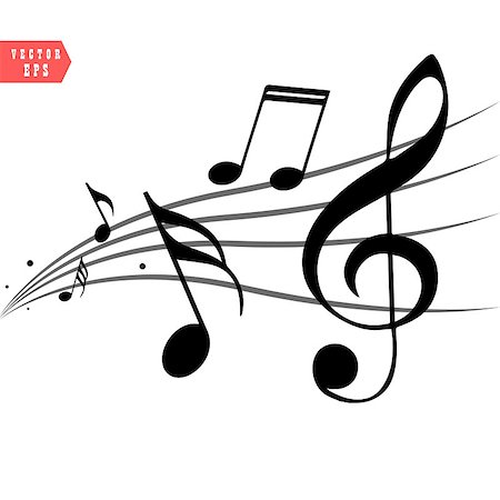 simsearch:400-04859014,k - Abstract music notes on line wave background. Black G-clef and music notes isolated vector illustration Can be adapt to Brochure, Annual Report, Magazine, Poster, Corporate Presentation. eps 10 Foto de stock - Super Valor sin royalties y Suscripción, Código: 400-09173243