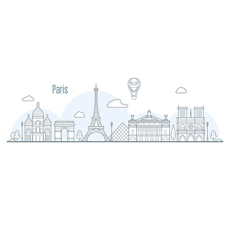 european city outline - Paris city skyline - cityscape with landmarks in liner style Stock Photo - Budget Royalty-Free & Subscription, Code: 400-09173255