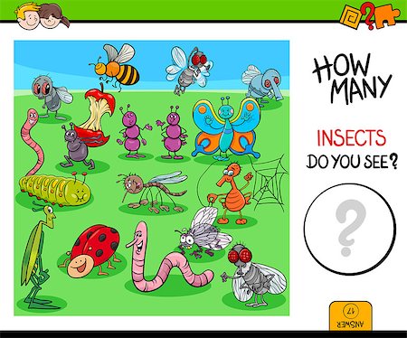 simsearch:400-09091850,k - Cartoon Illustration of Educational Counting Activity Game for Children with Insects and Bugs Animal Characters Stock Photo - Budget Royalty-Free & Subscription, Code: 400-09173292