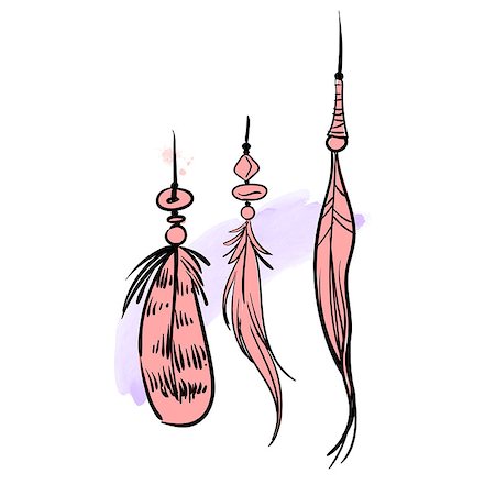 Hand drawn watercolor feathers. Pink hackles of bird Isolated on white background. Boho chic. Vector illustration Stockbilder - Microstock & Abonnement, Bildnummer: 400-09173315