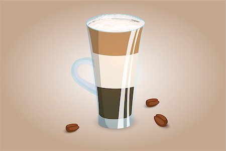 Three layer coffee drink in a transparent cup with milk foam. Unusual coffee serving. Vector illustration Stockbilder - Microstock & Abonnement, Bildnummer: 400-09173319