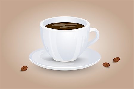 Classic black coffee in a white cup and saucer. Favorite morning drink. Vector illustration Fotografie stock - Microstock e Abbonamento, Codice: 400-09173362
