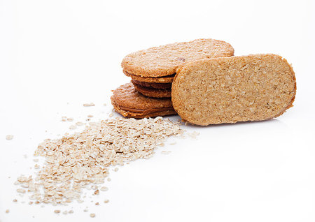 peanut cookie - Healthy bio breakfast grain biscuits with oats  on white background Stock Photo - Budget Royalty-Free & Subscription, Code: 400-09185916
