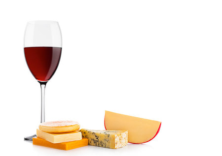 simsearch:400-04040057,k - Glass of red wine with cheese selection and grapes on white background Stock Photo - Budget Royalty-Free & Subscription, Code: 400-09185935