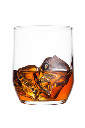 Elegant glass of whiskey with ice cubes isolated on white background Stock Photo - Budget Royalty-Free & Subscription, Code: 400-09185933