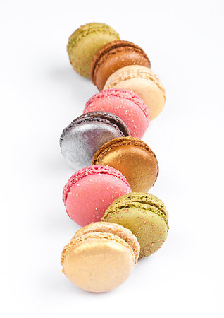 simsearch:400-06564979,k - French luxury colorful macarons dessert cakes on white background with sugar on top Stock Photo - Budget Royalty-Free & Subscription, Code: 400-09185986