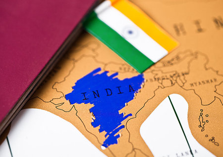 simsearch:400-09186100,k - Travel holiday to India concept with passport and flag Stock Photo - Budget Royalty-Free & Subscription, Code: 400-09186093