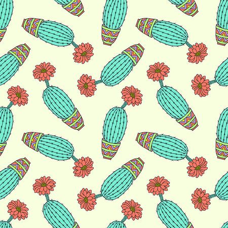 simsearch:400-09121573,k - Seamless pattern with colorful hand drawn cactuses.Vector illustration. Photographie de stock - Aubaine LD & Abonnement, Code: 400-09186267