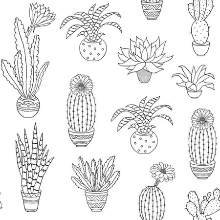 flowers sketch for coloring - Seamless pattern with hand drawn houseplant on white background. Stock Photo - Budget Royalty-Free & Subscription, Code: 400-09186268