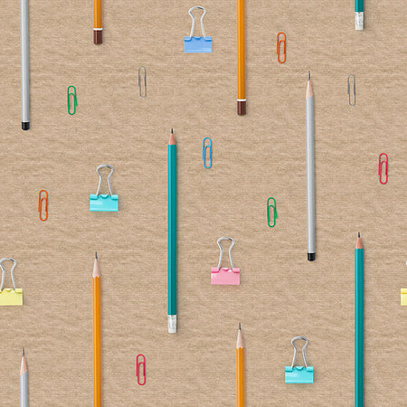 simsearch:400-04833580,k - Flat lay with bright stationery supplies on cardboard background. Seamless pattern. Back to school Stock Photo - Budget Royalty-Free & Subscription, Code: 400-09186323