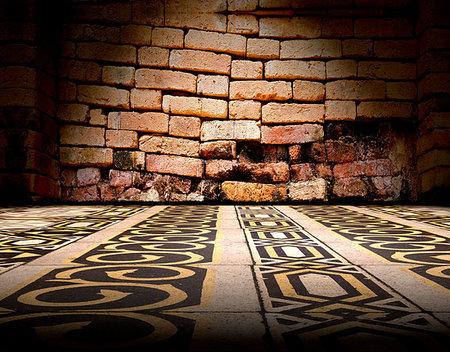 simsearch:400-08615330,k - retro tile floor background and old brick wall Stock Photo - Budget Royalty-Free & Subscription, Code: 400-09224421