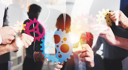 simsearch:400-08669915,k - Teamwork of businesspeople work together and combine pieces of gears. Partnership and integration concept. double exposure Stock Photo - Budget Royalty-Free & Subscription, Code: 400-09224700