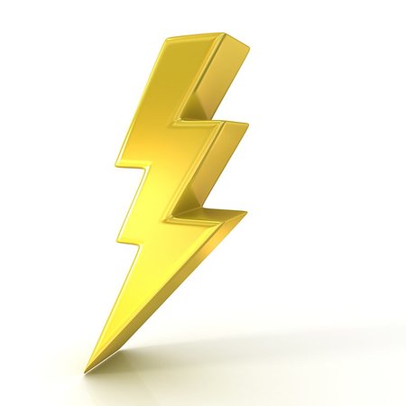 simsearch:400-04555076,k - Lightning symbol, 3D golden sign isolated on white background Stock Photo - Budget Royalty-Free & Subscription, Code: 400-09224800