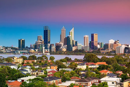 simsearch:400-09119811,k - Cityscape image of Perth skyline, Australia during during sunrise taken from South Perth. Stock Photo - Budget Royalty-Free & Subscription, Code: 400-09224840