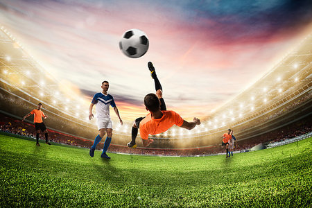simsearch:400-04518843,k - Football scene with competing football players at the stadium. 3D Rendering Stock Photo - Budget Royalty-Free & Subscription, Code: 400-09225352