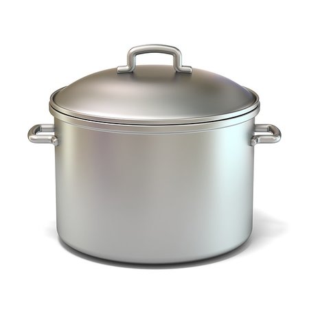 serving casserole - Steel cooking pot. 3D render illustration isolated on white background Stock Photo - Budget Royalty-Free & Subscription, Code: 400-09225629