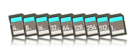 SD Memory cards isolated on white background - Range from 4gb to 1tb Stock Photo - Budget Royalty-Free & Subscription, Code: 400-09225681