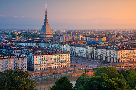 simsearch:400-08777411,k - Aerial cityscape image of Turin, Italy during summer sunrise. Stock Photo - Budget Royalty-Free & Subscription, Code: 400-09225779