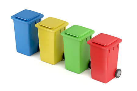 Multicolored plastic recycle bins on white background Stock Photo - Budget Royalty-Free & Subscription, Code: 400-09225799