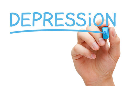 simsearch:400-05228225,k - Hand writing the word Depression with blue marker on transparent wipe board isolated on white. Stock Photo - Budget Royalty-Free & Subscription, Code: 400-09225857