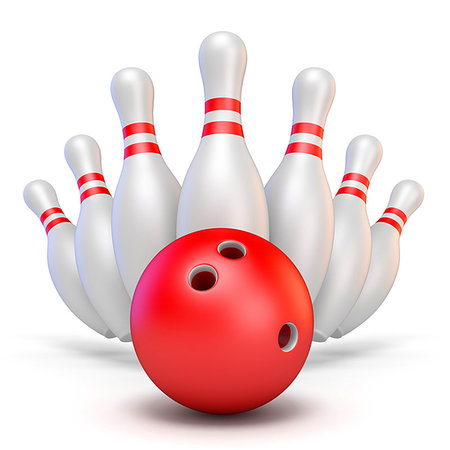 rolling over - Red bowling ball and scattered pins 3D rendering illustration isolated on white background Stock Photo - Budget Royalty-Free & Subscription, Code: 400-09225863