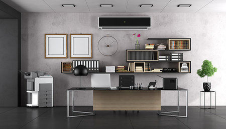 simsearch:400-04280058,k - Modern office with large desk and bookcase - 3d rendering Foto de stock - Super Valor sin royalties y Suscripción, Código: 400-09225979