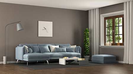simsearch:400-08797073,k - Brown and blu elegant living room with angle sofa and wooden window - 3d rendering Stock Photo - Budget Royalty-Free & Subscription, Code: 400-09226151
