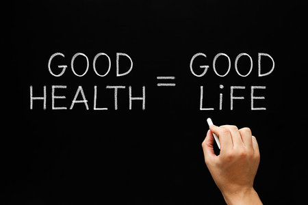 physical fit food - Hand writing Good Health Equals Good Life with white chalk on blackboard. Stock Photo - Budget Royalty-Free & Subscription, Code: 400-09226215