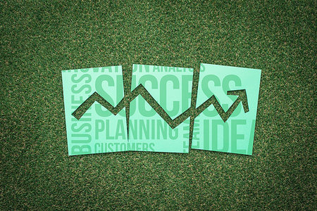 simsearch:400-06928460,k - Successful financial graph with arrow pointing up composed of green paper cuts on grass, environment and business concept Stock Photo - Budget Royalty-Free & Subscription, Code: 400-09221626