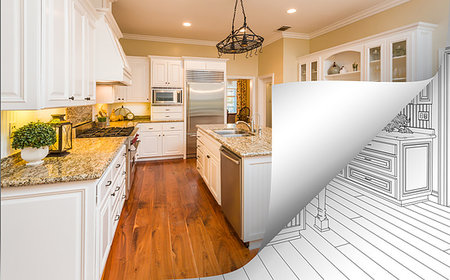 simsearch:400-08772366,k - Kitchen Photo Page Corner Flipping with Drawing Behind. Stock Photo - Budget Royalty-Free & Subscription, Code: 400-09221692