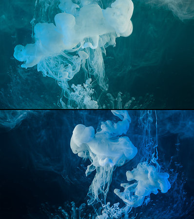 simsearch:649-05950711,k - White paint spill flowing in blue water, abstract background, banner set Stock Photo - Budget Royalty-Free & Subscription, Code: 400-09221755