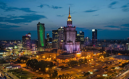 simsearch:400-08348304,k - WARSHAW, POLAND - AUGUST 2.2016: The Palace of Culture and Science in Warsaw at night Stock Photo - Budget Royalty-Free & Subscription, Code: 400-09222292