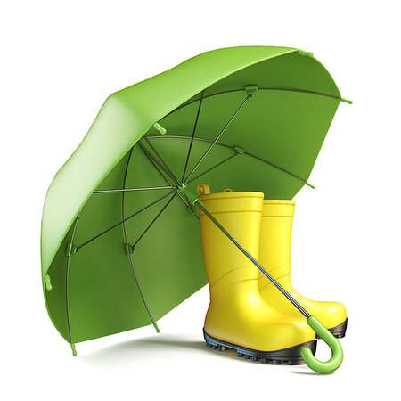 simsearch:400-05701597,k - Pair of yellow rain boots and a green umbrella 3D render illustration isolated on white background Foto de stock - Royalty-Free Super Valor e Assinatura, Número: 400-09223062