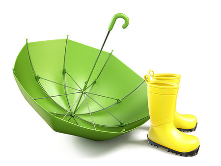 simsearch:400-05701597,k - Pair of yellow rain boots and a green umbrella 3D render illustration isolated on white background Foto de stock - Royalty-Free Super Valor e Assinatura, Número: 400-09223063