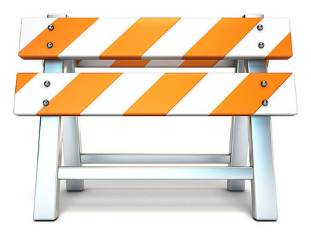empty modern road - Under construction barrier front view 3D render illustration isolated on white background Stock Photo - Budget Royalty-Free & Subscription, Code: 400-09223077