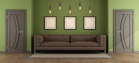 simsearch:400-08797073,k - Modern green and brown living room with fabric sofa and two closed doors - 3d rendering Photographie de stock - Aubaine LD & Abonnement, Code: 400-09223474