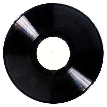 simsearch:400-06072793,k - Black dusty vinyl record disc with white paper label isolated on white background. Stockbilder - Microstock & Abonnement, Bildnummer: 400-09237825