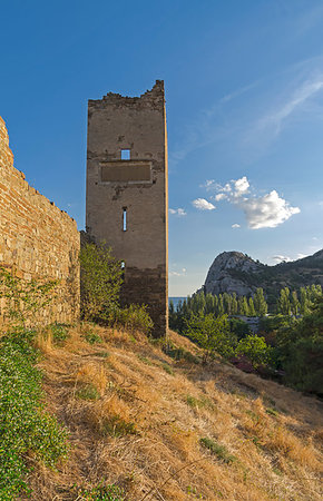 Well-preserved tower of the medieval Genoese fortress in Sudak, Crimea. Stock Photo - Budget Royalty-Free & Subscription, Code: 400-09237893