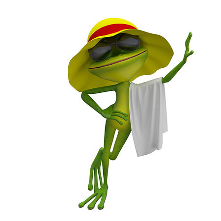 simsearch:400-06326877,k - 3D Illustration of the Frog in Yellow Panama with Towel on a White Background Stockbilder - Microstock & Abonnement, Bildnummer: 400-09237934