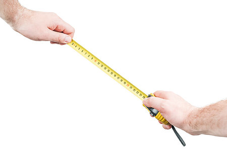simsearch:400-07246719,k - Male hand holding a metal tape measure, making measurements, isolated on white background, first-person view Stockbilder - Microstock & Abonnement, Bildnummer: 400-09238101
