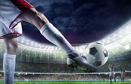 simsearch:400-09083466,k - Soccer player with soccerball on the lawn of a stadium ready for the match Foto de stock - Super Valor sin royalties y Suscripción, Código: 400-09274237