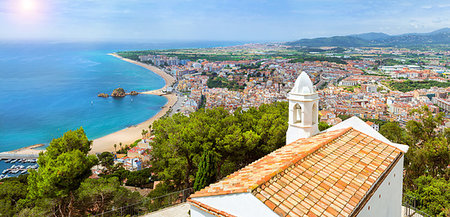 simsearch:851-02963102,k - Coast, Chapel of John Baptist, rock Sa Palomera and architecture of Spanish beach resort Blanes in summertime. Sunny panorama from height of mountain of castle San Juan. Costa Brava, Catalonia, Spain Stock Photo - Budget Royalty-Free & Subscription, Code: 400-09274329
