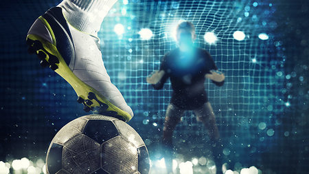 simsearch:400-06513403,k - Football scene at night match with player ready to shoot the ball Stock Photo - Budget Royalty-Free & Subscription, Code: 400-09274652