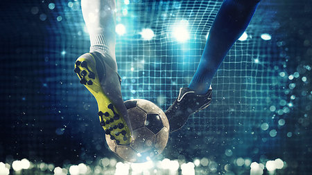 simsearch:400-06513403,k - Football scene at night match with player ready to shoot the ball Stock Photo - Budget Royalty-Free & Subscription, Code: 400-09274653