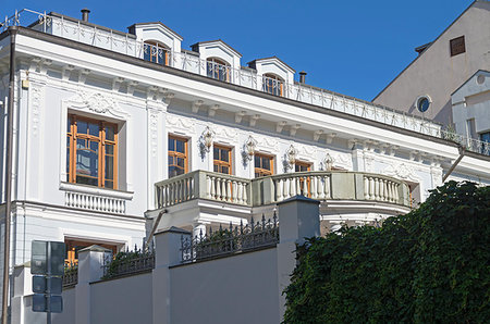 Balcony on the old mansion in the center of Moscow. Pozharsky lane 6/1. Sunny August morning. Stock Photo - Budget Royalty-Free & Subscription, Code: 400-09274935