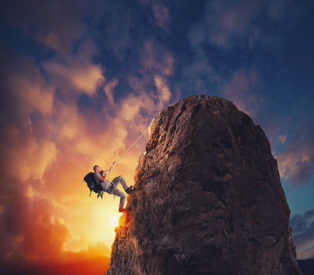 simsearch:400-09273583,k - Businessman climb a mountain with a rope to get the flag. Achievement business goal and difficult career concept Stockbilder - Microstock & Abonnement, Bildnummer: 400-09273540